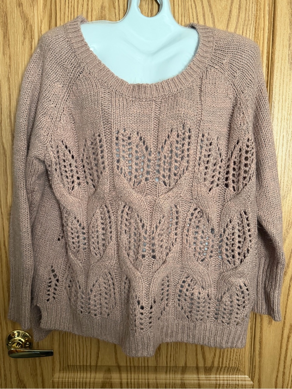 Women's XXL Open-Knit Pullover Sweater - Dusty Rose.